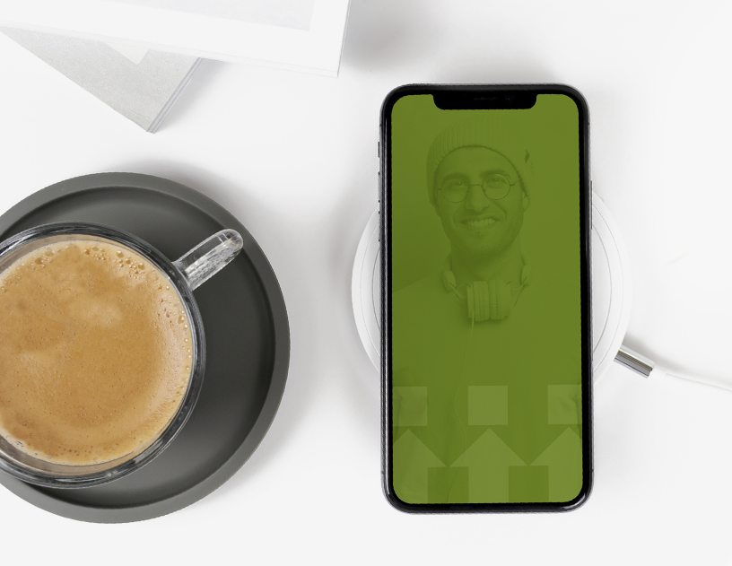 Image of a mobile with a green background